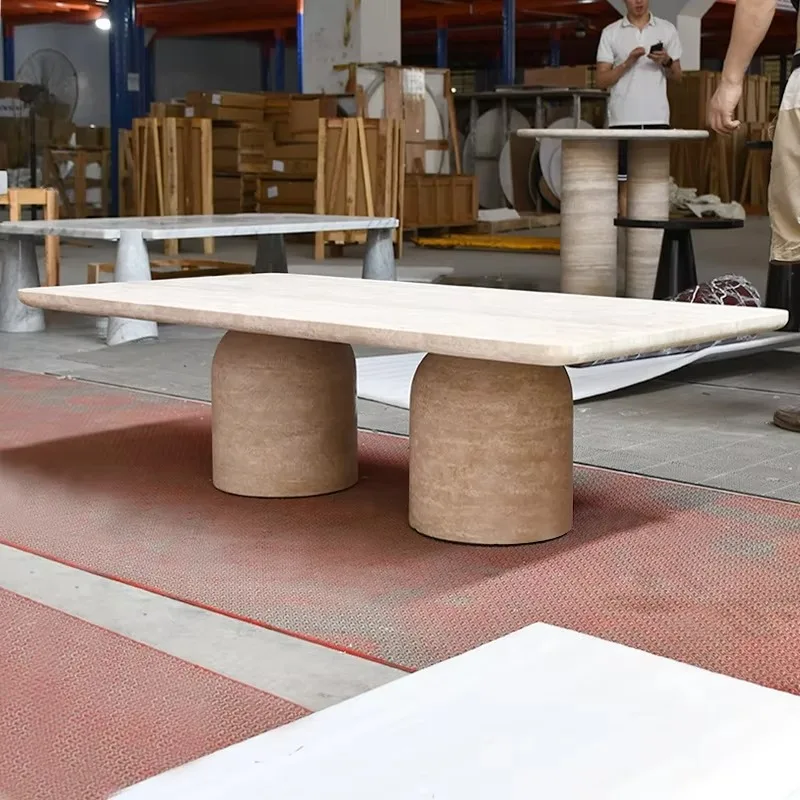 Customized Modern Luxury Living Room Coffee Table Villa Dining Table Extendable Rectangular Travertine Limestone