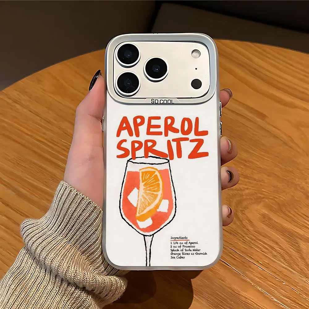 Aperol Spritz White Matte Large Lens Frame Cover For iPhone 12 11 14 13 17 16 15 Pro Max Mini Plus E