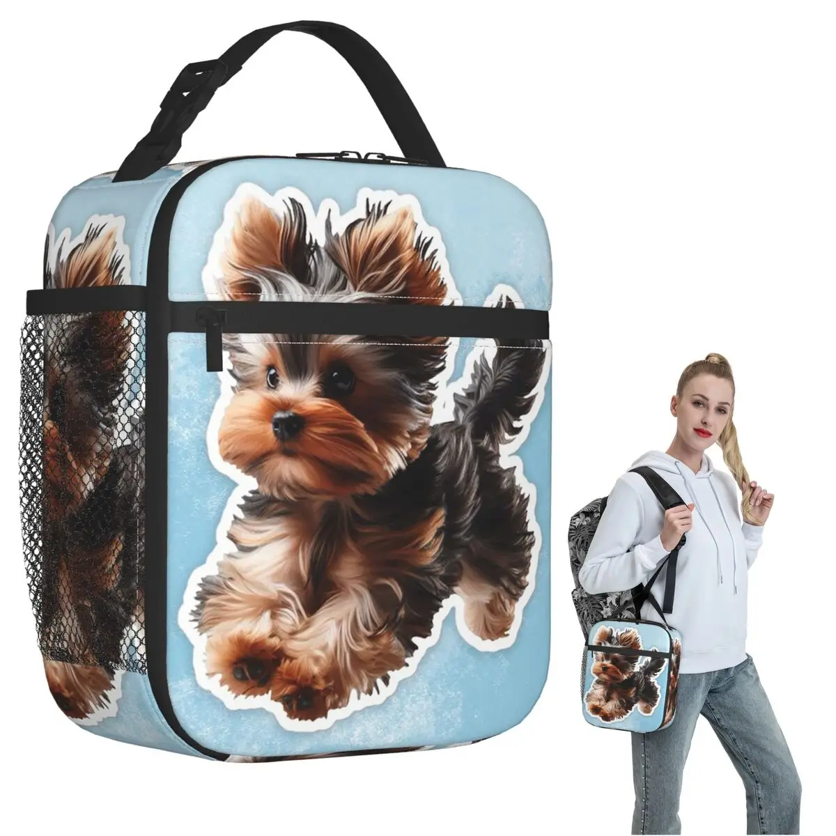 Yorkshire Terrier Dog Pattern Insulated Lunch Bag for Women Children Portable Food Boxes Thermal Lunch Box Tote