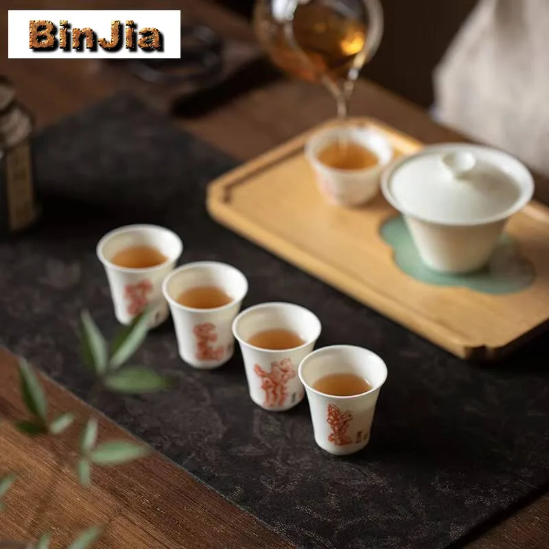 35/40Ml Hand Painted Taihu Lake Stone Tea Cup White Porcelain Master Personal Meditation Smelling Kung Fu Set Accessories craft