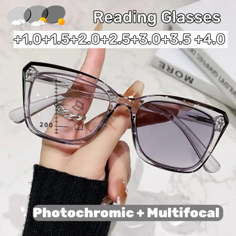 

Fashionable Oversized Multifocal Photochromic Reading Glasses Women's INS Style Presbyopia Glasses with Plus Diopters To +4.0