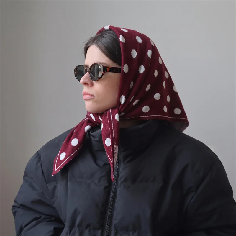 Soft Wool Blend Triangle Shawl For Women Polka Dot Multipurpose Headscarf Light Warm Neck Wrap Outdoor Casual Coverup