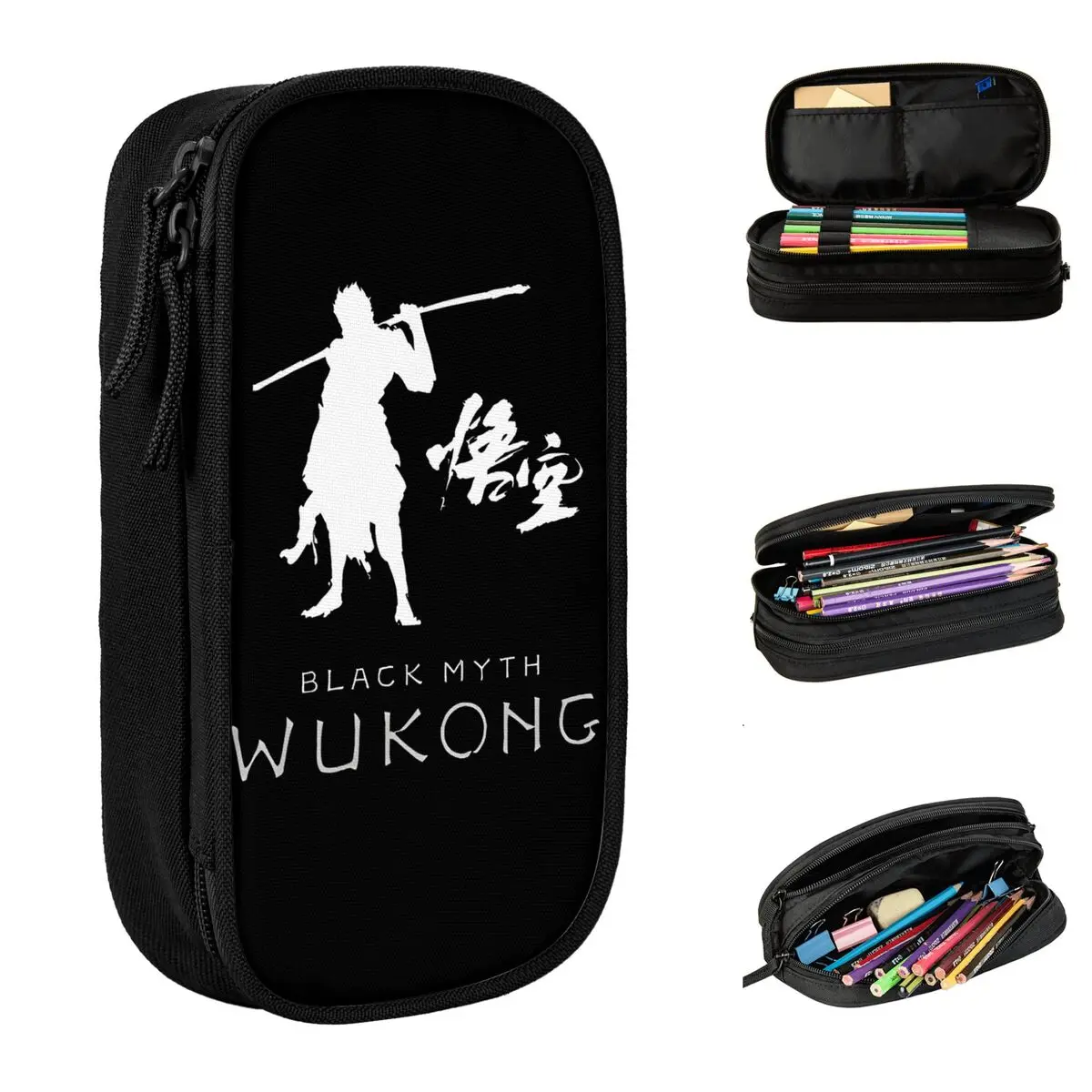 Large-capacity Pen Box Black Myth Wukong New Game School Monkey King Double Layer Pencil Box Women Makeup Bag Suprise Gift