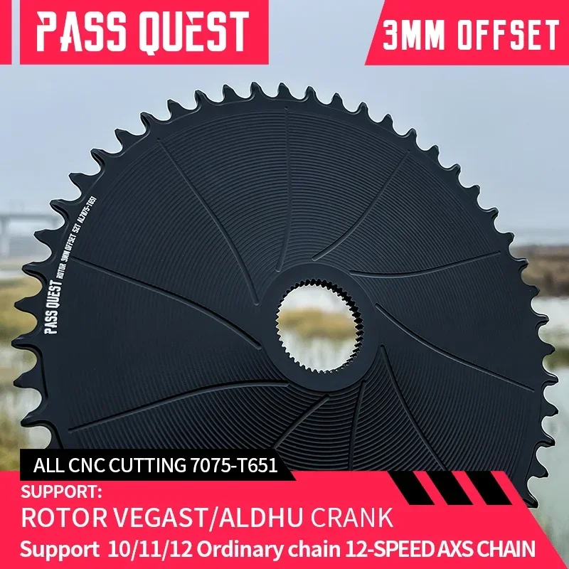 

PASS QUEST for Rotor Gravel Bike 3mm Offset AERO Round Narrow Wide Chainring Direct Mount Crank AXS 12 Speed Chain 42-54T ALDHU