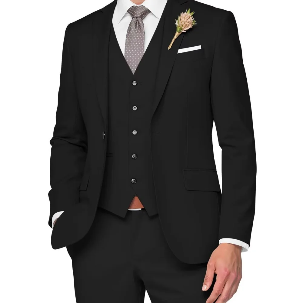 ชุดสูทผู้ชายสำหรับงานแต่งงานหรืองานเต้นรำ แบบสลิมฟิต 3 ชิ้น ดีไซน์หรูหรา เหมาะสำหรับงานธุรกิจและงานลำลอง