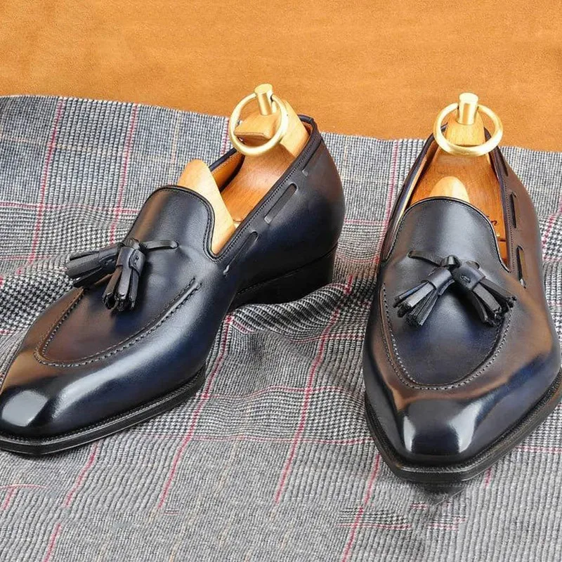 Loafers Shoes for Men Brown Fringe Pu Handmade Slip on Casual Zapatos De Vestir Hombre Shoes for Men