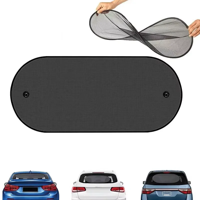 Car Sun Shade UV Protection Folding Auto Rear Window Sunshade 100x50cm Universal Mesh Back Window Visor with Suction Cups