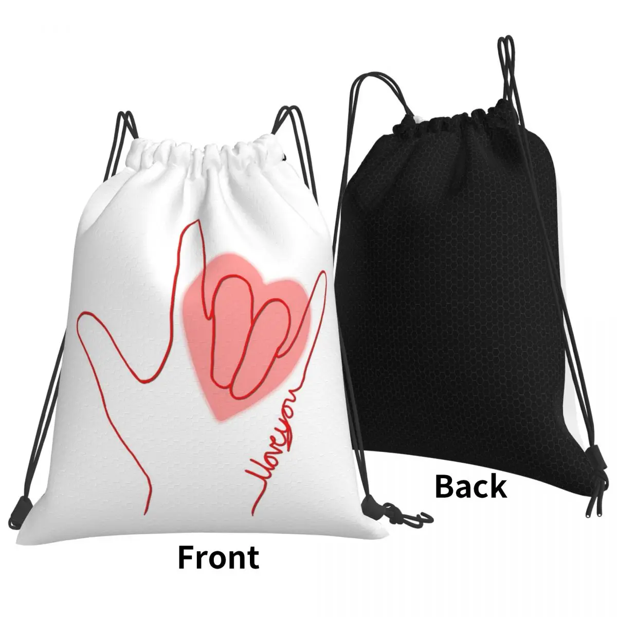 I Love You - Sign Language - Heart Backpacks Portable Drawstring Bags Sports Bag Book Bags for Travel Students