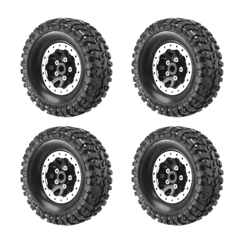 BEDW-4Pcs Metal Beadlock Wheel Hub Rim And Rubber Tire Set For WPL C14 C24 B14 B24 B36 MN D90 MN99S RC Car Upgrade Parts