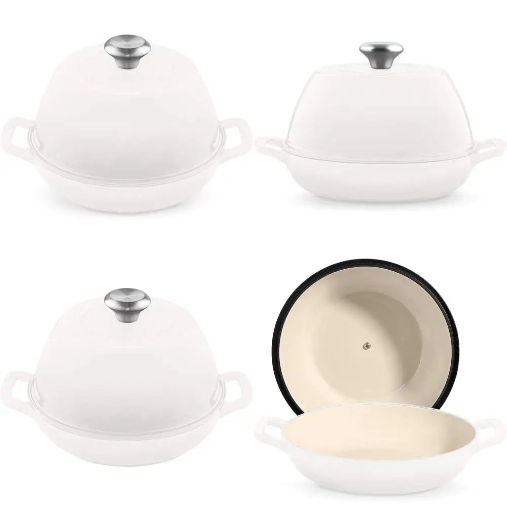 

Эмалированная чугунная печь для выпечки хлеба на закваске - антипригарная, круглая, 6QT, с крышкой, белая