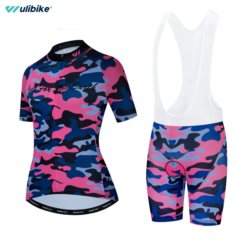 

Wulibike spring and summer women's print color short-sleeved suspender shorts cycling suit high-elastic breathable cycling suit