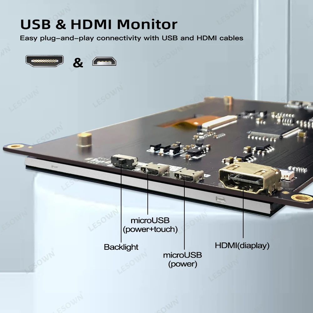 Lesown-銅製ピラースピーカー付きタッチスクリーンモジュール、ipsディスプレイ、hdmi、usb電源、ミニ、hdmi、7インチ、hd、1024x600、pc、ラップトップ