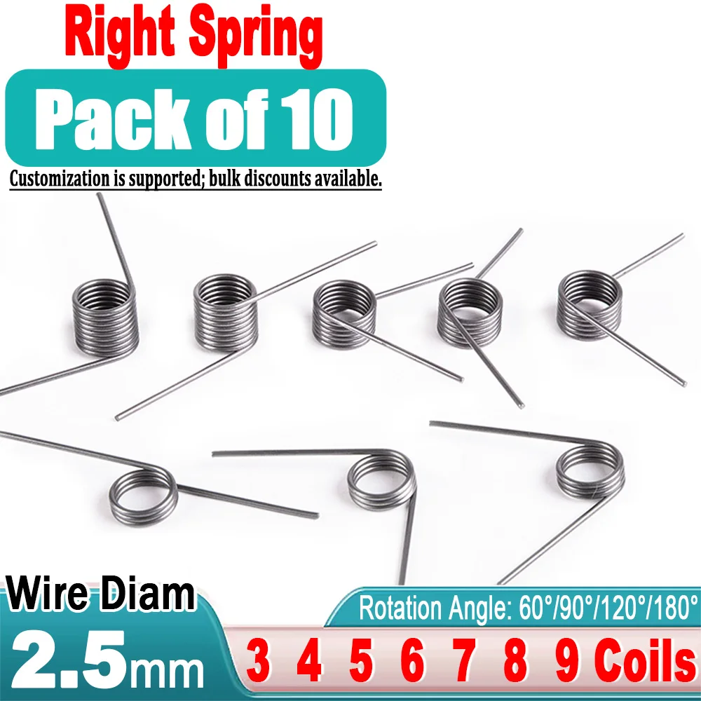 10 Pcs Rotate Right Torsion Spring 2.5mm Wire Diameter V Type V-Shaped Torsion Spring 60 90 120 180 Degrees 