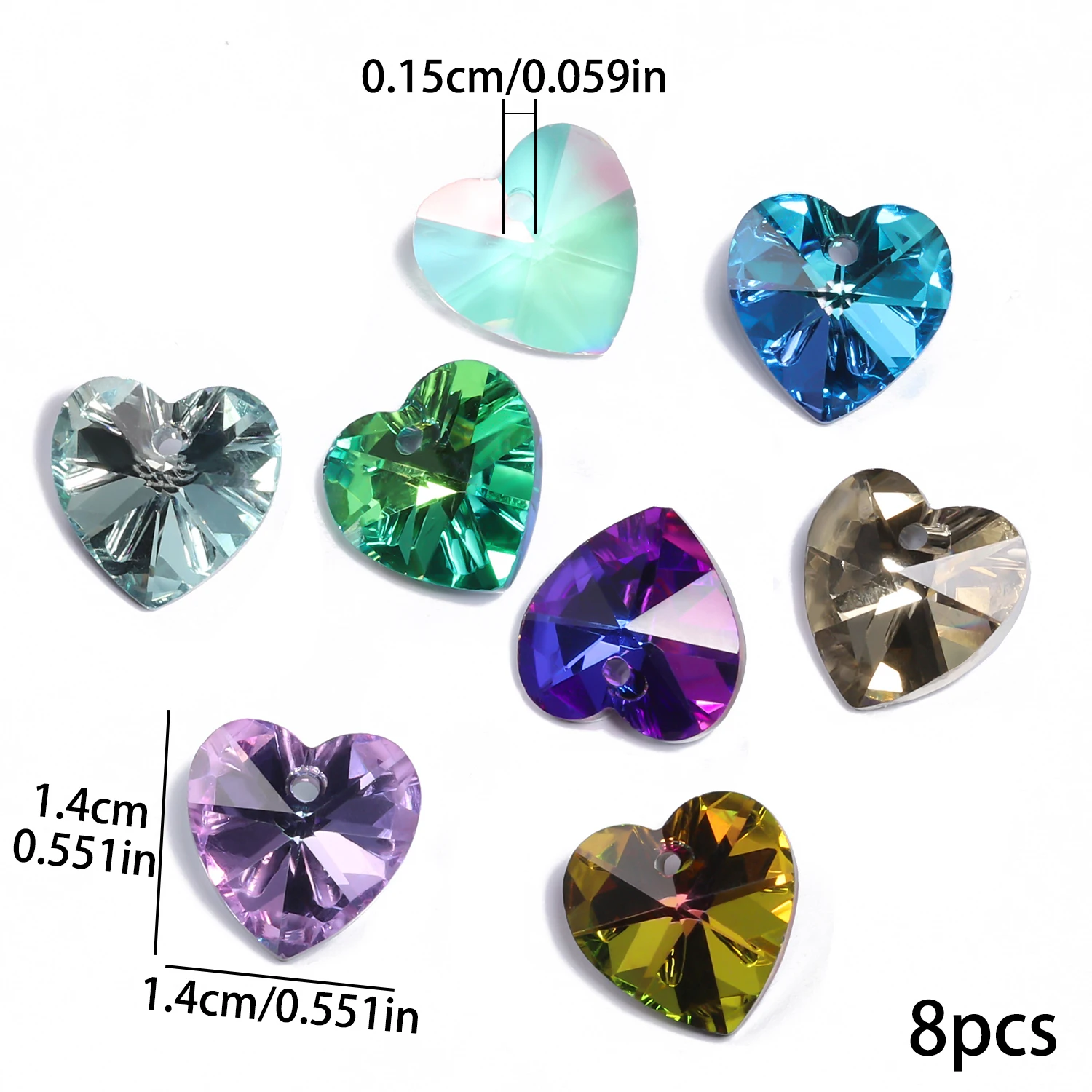 8pcs 14mm Heart Shape Austrian Crystal Pendants Multicolor Faceted Crystal Charms for Jewelry Making DIY Gift Necklace Earrings