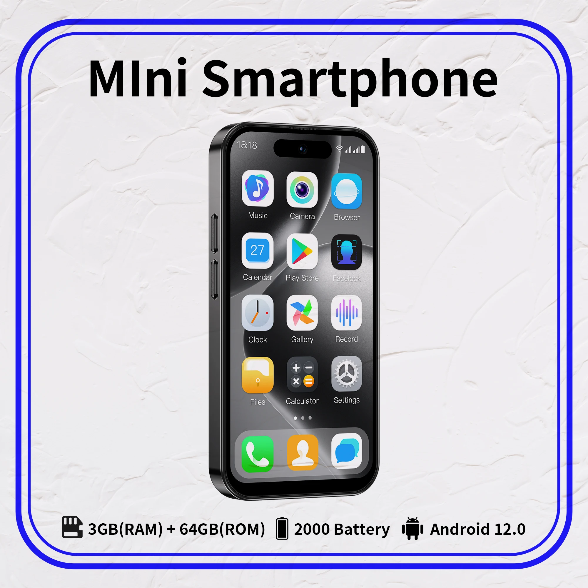 M17 Pro Mini smartphone, 4.0-inch small screen, 2000mAh, 4G dual card, 3+64GB storage, equipped with Android 12 system