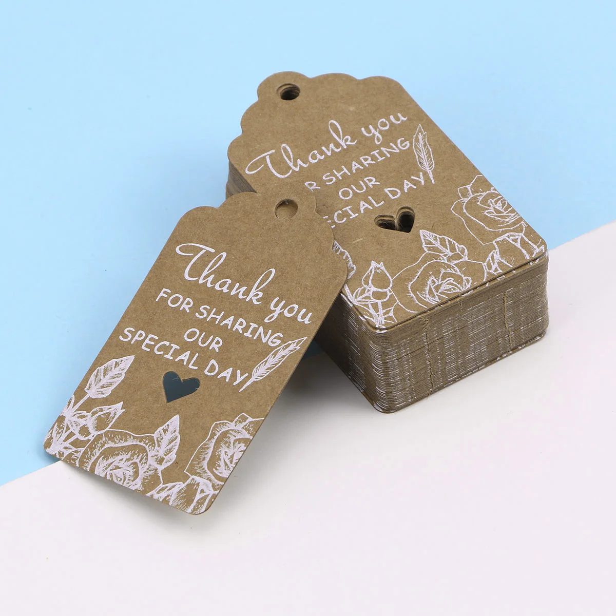 

100pcs Kraft Paper Gift Tags for Valentine Heart Cutout Wedding Favors Party Supplies Hanging Decorations String
