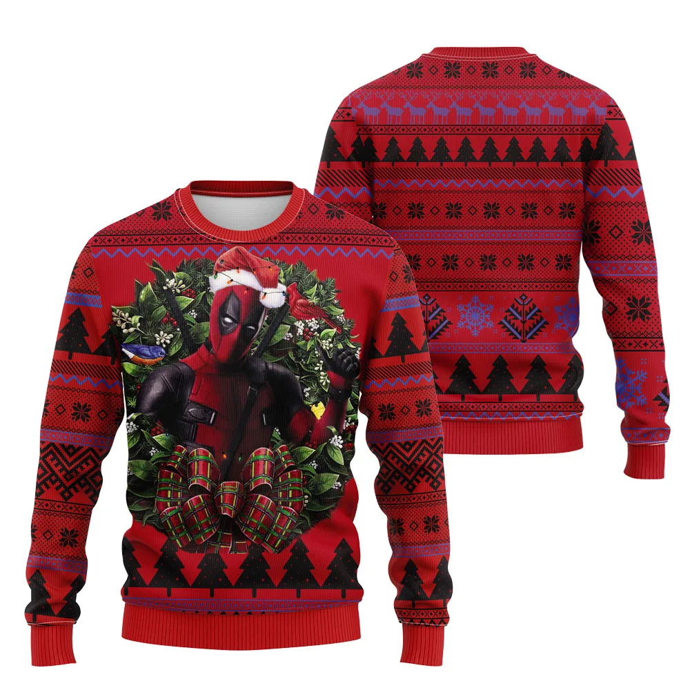 

Wolverine Marvel Superhero Steel Claw Helmet Yellow Black Splicing Color Christmas Ugly Sweater Men's Winter Sweater Round Neck