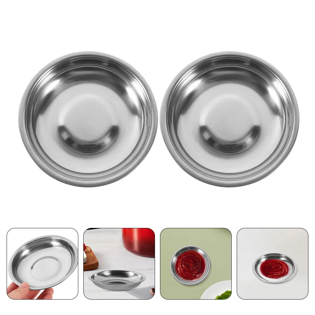 

10pcs Round Sauce Plate Thickened Stainless Steel Dipping Dish Small Condiment Bowl For Sushi Soy Sauce Ketchup Mustard