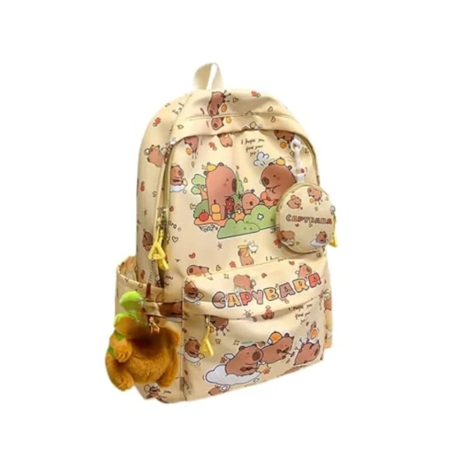 Capybara Fashionable Print Large Capacity Backpack with Pins Accessories and Coin Purse for Adults Ita Bag