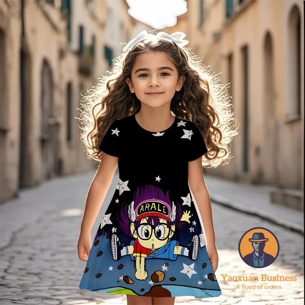 2025 رائجة البيع Arale الفتيات الأطفال فستان مُزين بطباعة ثلاثية الأبعاد لطيف جميل كول الصيف الكرتون