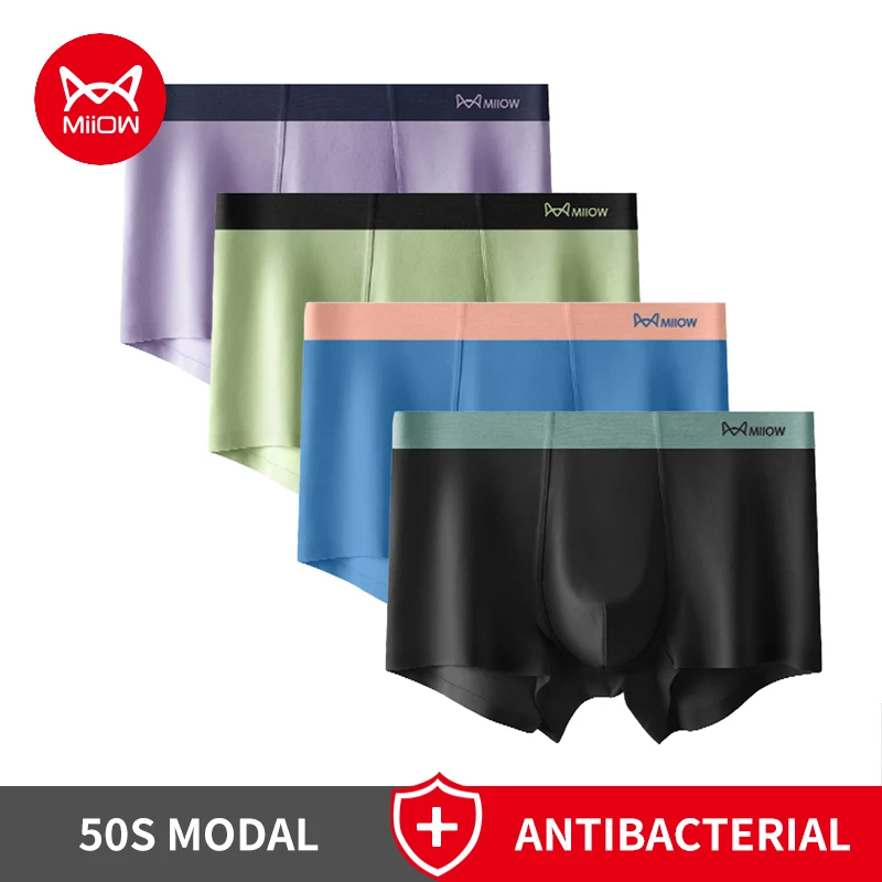 MiiOW 3pcs 50S Modal Mens Boxershorts 5A Antibacterial Men Underwear Boxers Men\'s Panties Seamless Sexy Underpants Boxer Shorts