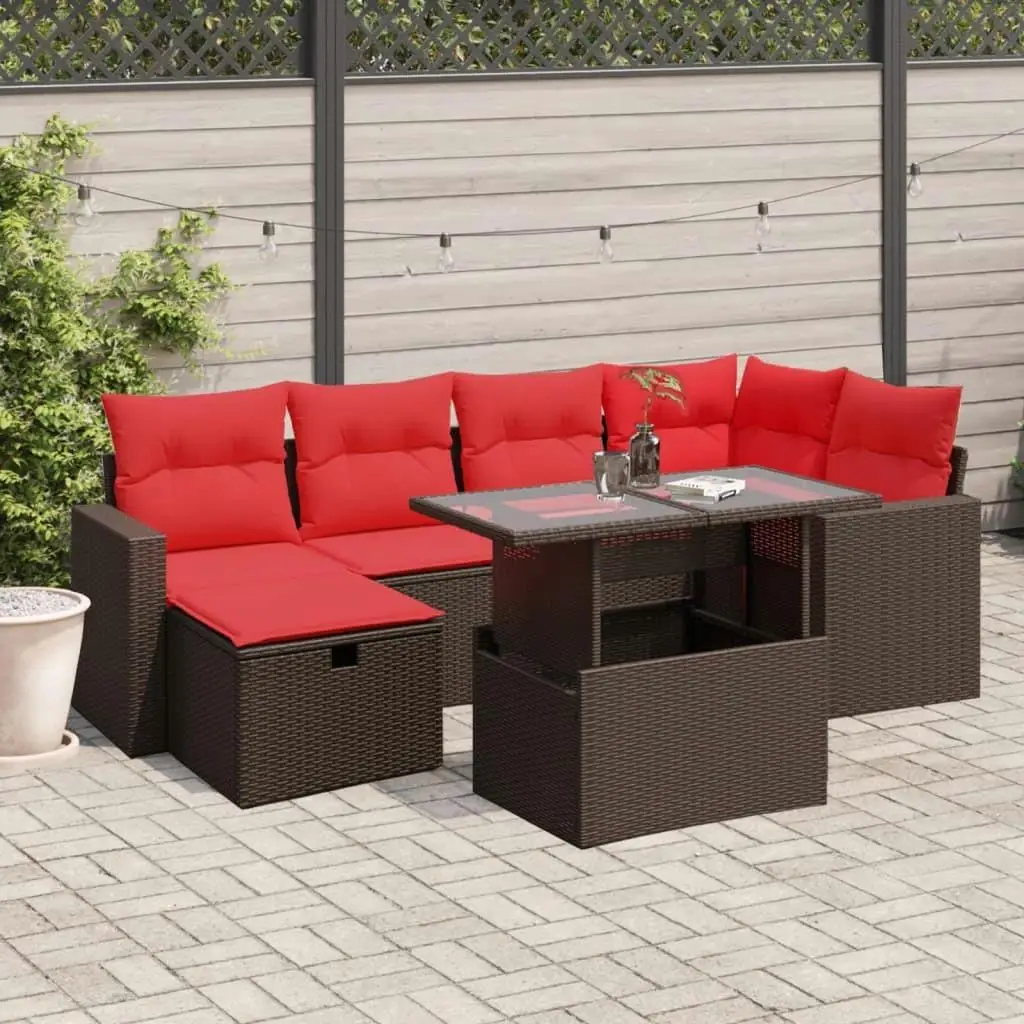 

7 Piece Outdoor Patio Furniture Sofa Set with Cushions Brown Rattan Wicker Garden Seating