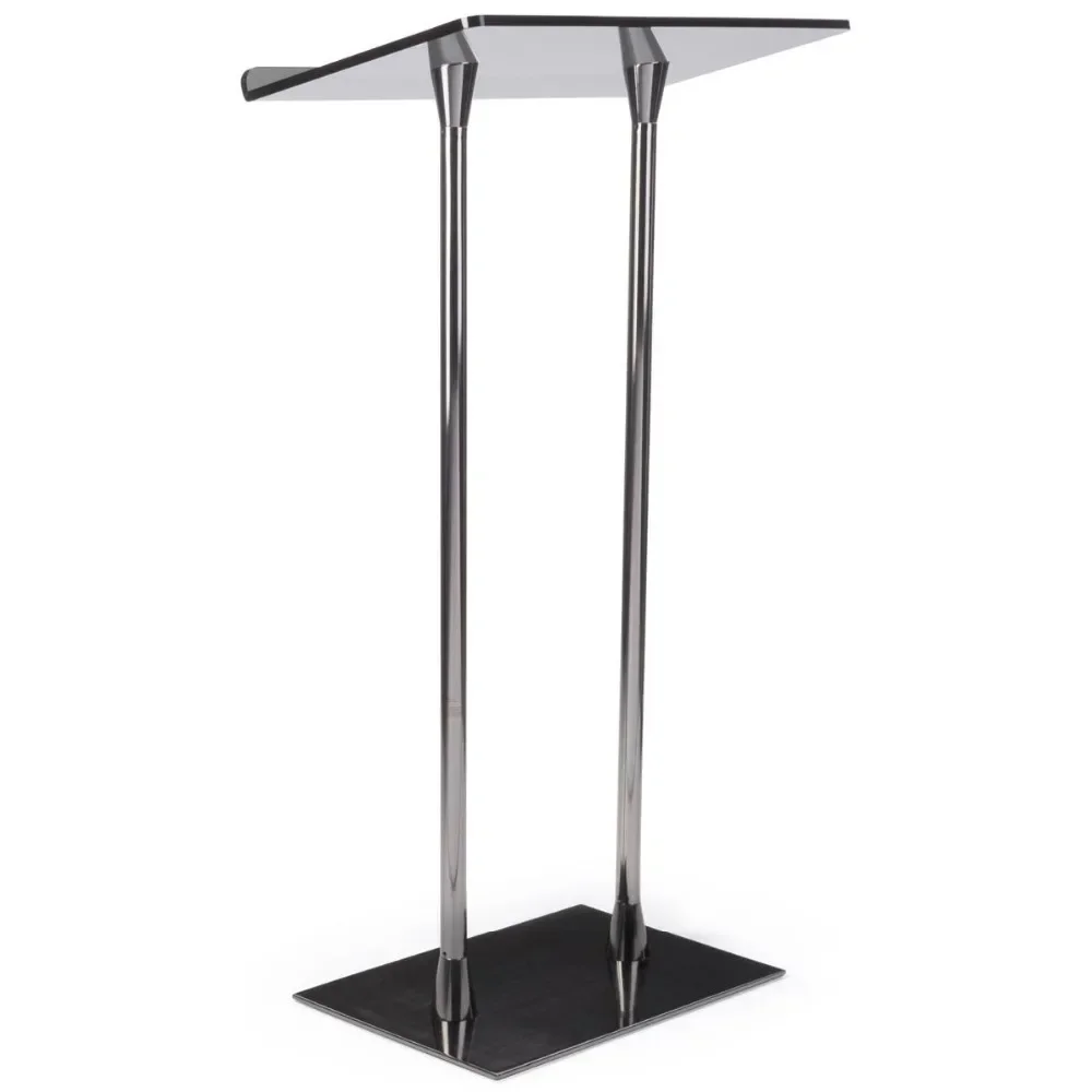 

Black Smoked Gray Top Surface Church Pulpit Acrylic Podium With Steel Poles