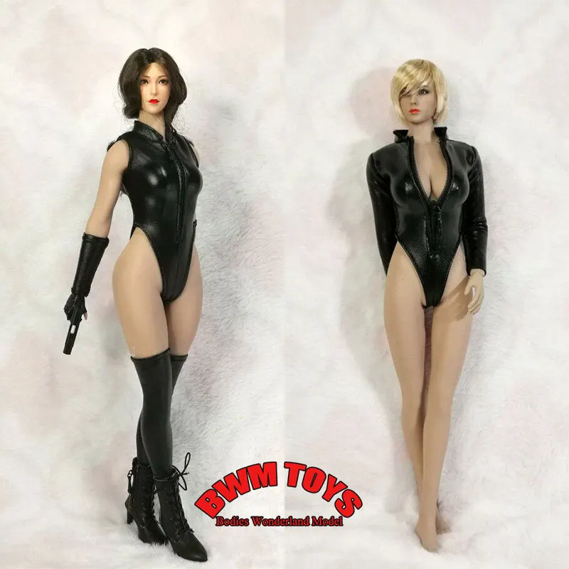 

In Stock DMTOYS 1/6 Scale Female Soldier Stand Collar Tight Leather Triangle Jumpsuit For 12inch Action Figure Doll