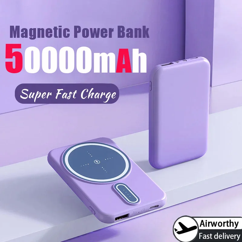

50000mAh 22.5W Wireless Magnetic Power Bank Ultra-Thin High Capacity Portable Super Fast Charging For iPhone Samsung Huawei 2025