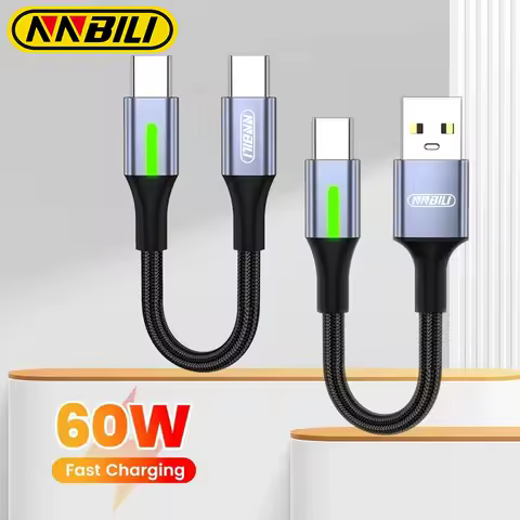 NNBILI 60W Super Fast Charge USB USB C to Type C 0.25m-0.5m Power Bank Short Cable Lighting Phone Cable For Iphone 16 17 Samsung