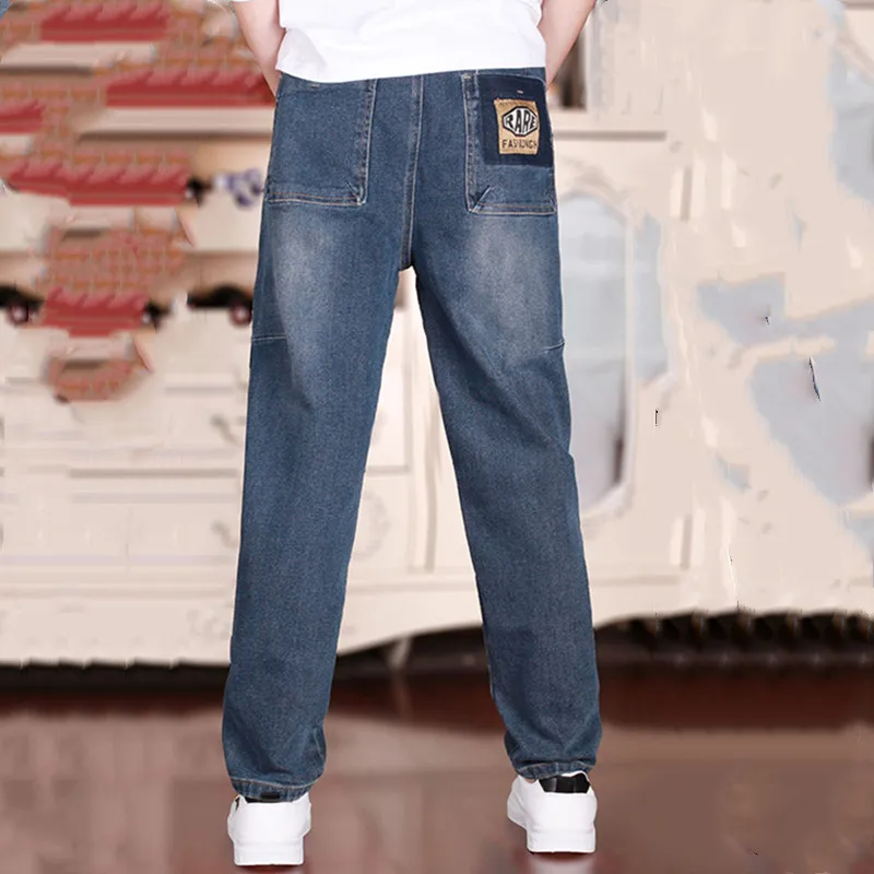 

Boys Brief Fashion Jeans 2023 Autumn New Children Clothes Casual Elastic Waist Patchwork Big Pockets Trousers High Quality