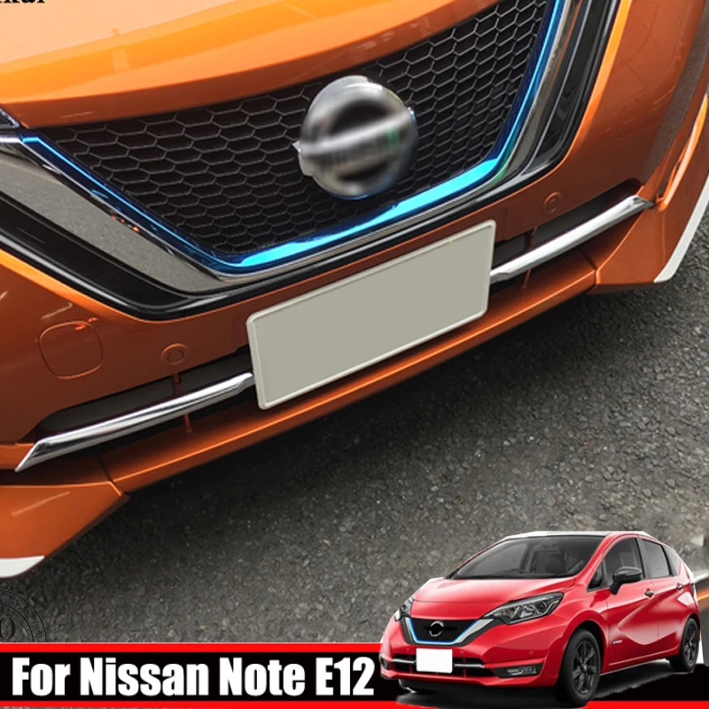 For Nissan Note E12 E-power 2016-2019  ABS Chrome Front Bottom Bumper Protector Lower  Grill Grille Hood Cover Car Accessories