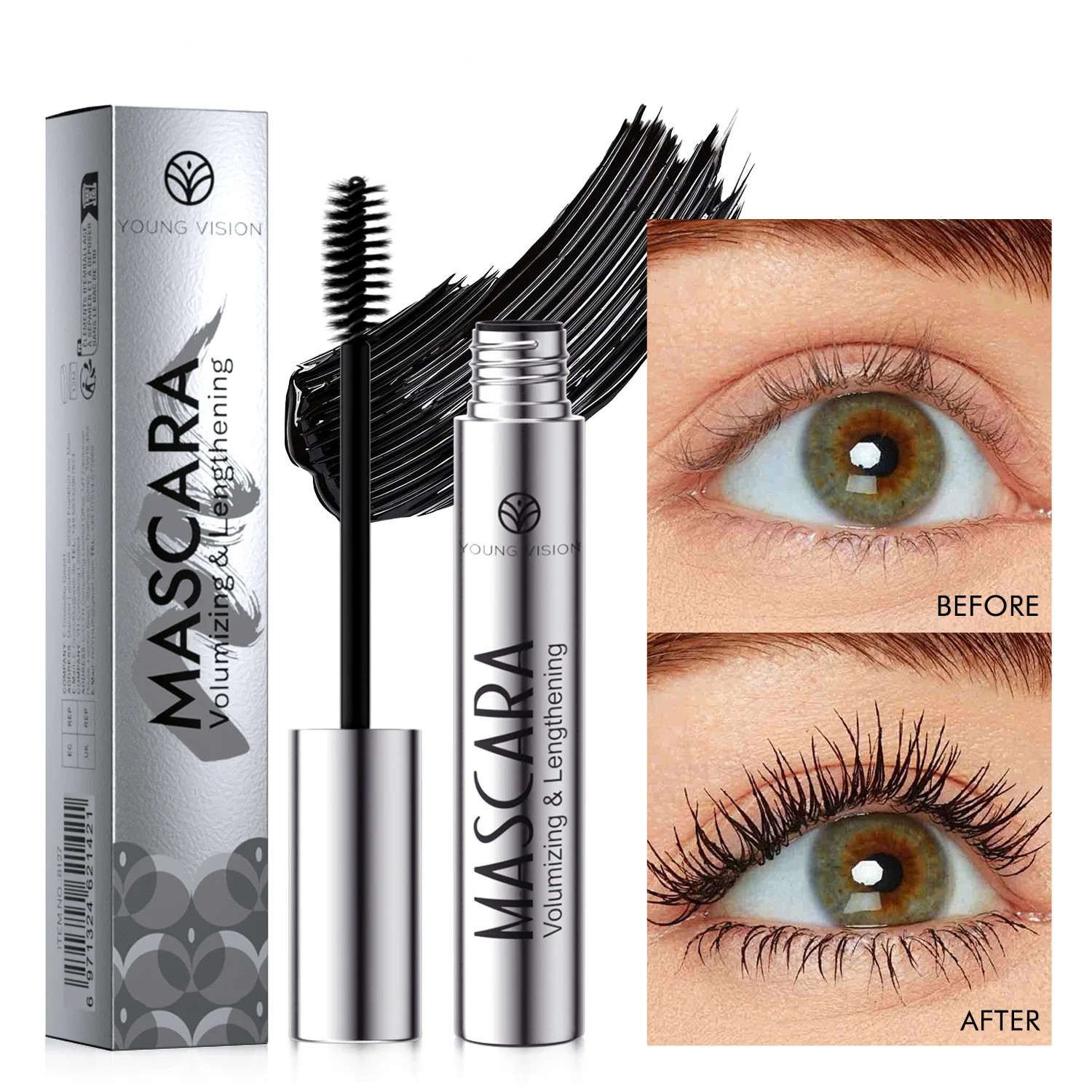 1PC Black Thick Lengthening Mascara Dense Volumizing Smudge-proof Waterproof long-lasting Mascara Makeup Cosmetic