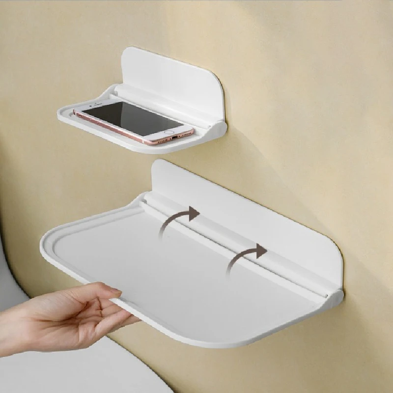 Space-Saving Wall Mounted Shelf Punch-Free Foldable Phone Holder Wifi Router Storage Tray Bathroom Organizer