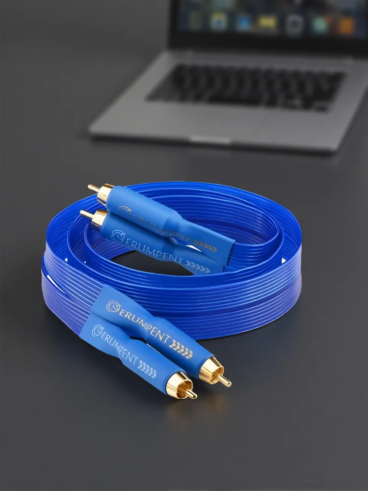 Kabel audio ERUMPENT OCC posrebrzany HiFi 2RCA męski-męski, płaski, kwadratowy, o strukturze taśmy, do wzmacniacza i odtwarzacza CD — 2
