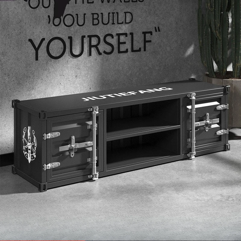 

Living Room Modern Universal Metal Tv Cabinet Black And Yellow Punk Style Bar Storage Shelf Meuble Tv Home Hotel Furniture