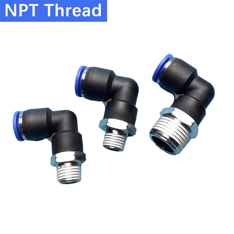 

PL Pneumatic Quick Connector Hole 4 6 8 10 12mm NPT Thread 1/8" 1/4" 1/2" External Elbow Quick release Pipe Water Air Connector