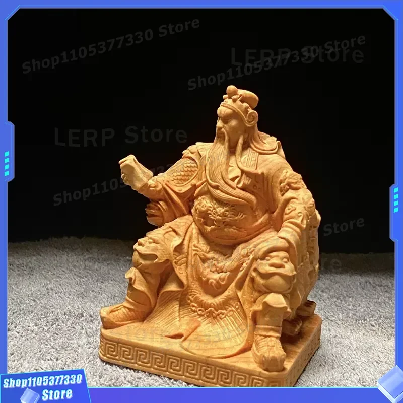 Guan Gong Wood Carving Statue Fortune God Ornament for Car Center Console Dashboard Decoration Home Office Feng Shui Gift
