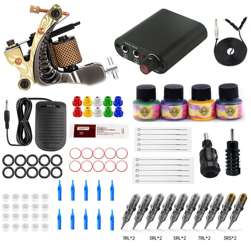 Traditional tattoo coil machine, mini power supply, complete set of tattoo machines for beginners, cutting and fogging tattoo ma