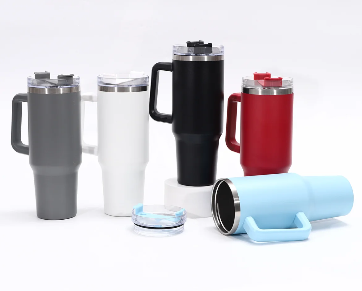 Kubek ze stali nierdzewnej o pojemności 40 uncji z uchwytem i słomką, izolowany próżniowo kubek samochodowy do kawy, lodów, zimnych napojów, kubek podróżny o dużej pojemności