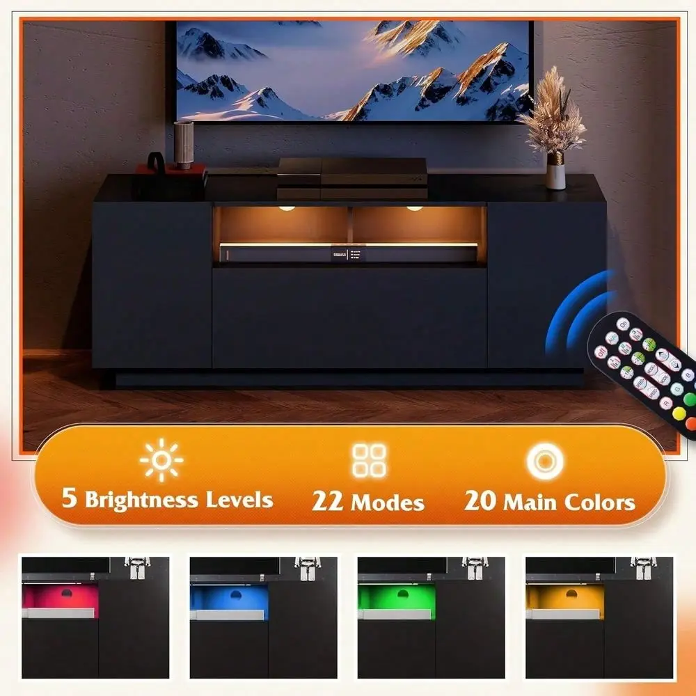 Dimmable LED TV Stand Fits 3255 Inch TV, Heavy Duty Entertainment Media Console With Large Closed Storage Cabinet Multi Purpose