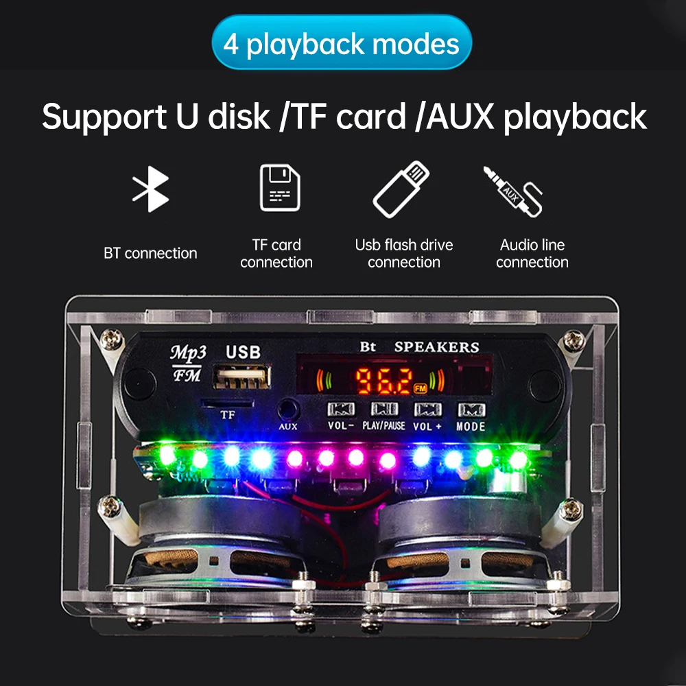 DIY 87.5-108MHZ FM Radio Stereo Kit Amplifier Bluetooth Speaker with Spectrum Electronic Fabrication Soldering Practice Parts