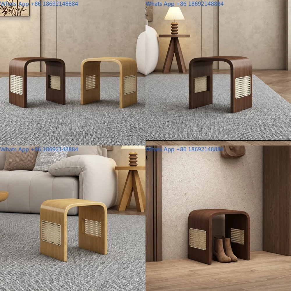 

Bending stool, bamboo and rattan woven U-shaped leisure stool, yoga stool, household office wooden small board stool