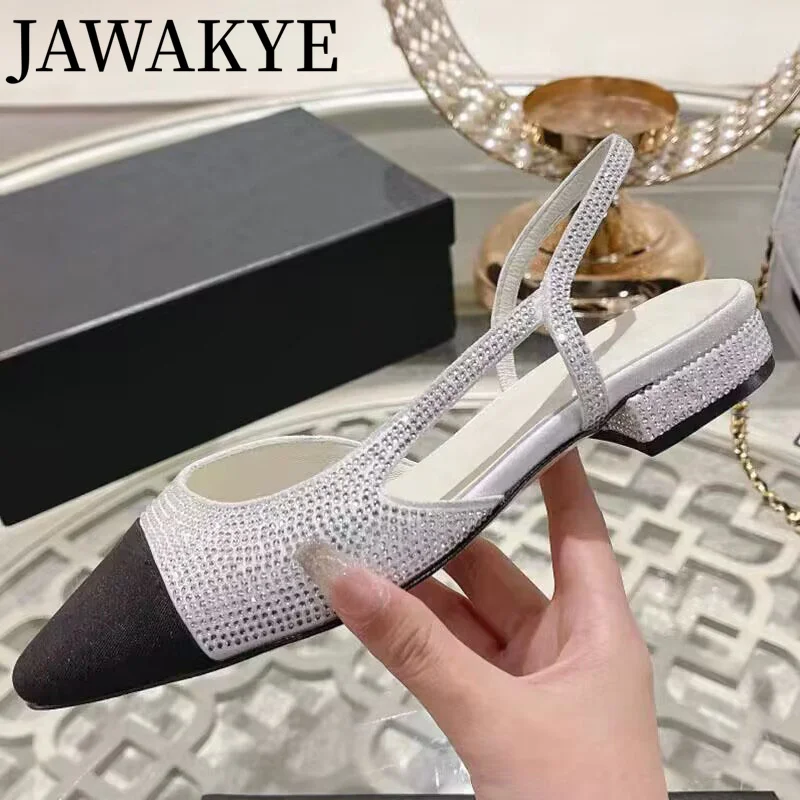 Brand Summer Party Chunky Heels Sandals Women Crystal Bling Pointy Toe Ladies Shoes Short Heels Dress Sandals for Women