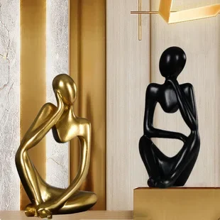 Nordic Style Sculpture Modern Art Thinker Statue Resin Abstract Figurine Home Interior Office Desktop Handmade Crafts Decoration