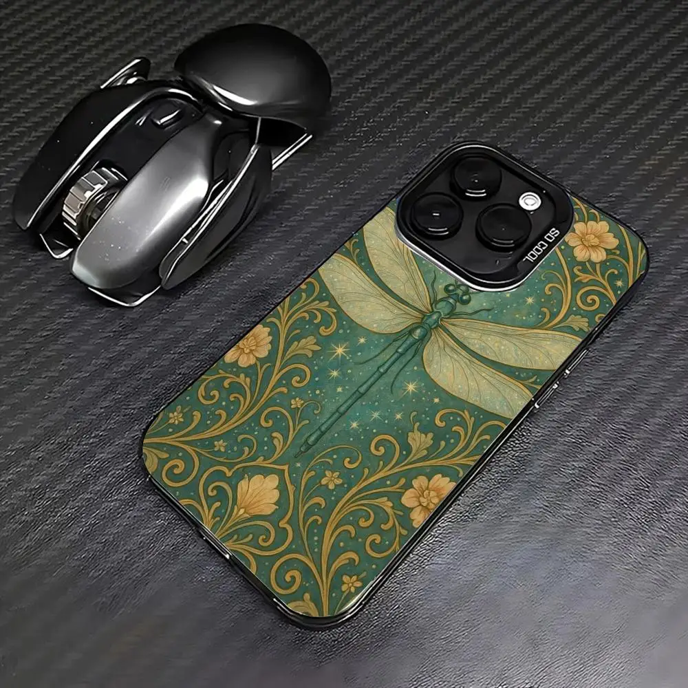 

Dragonfly flowers case for iPhone 16 15 14 13 12 11 Pro/ Max/Plus shock-proof rear cover anti-fingerprint