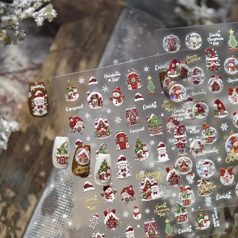 عيد الميلاد رسومات أظافر ملصقات الشتاء حالمة ندفة الثلج ثلج شجرة عيد الميلاد الأظافر اكسسوارات لاصق تنقش مانيكير الشارات #6