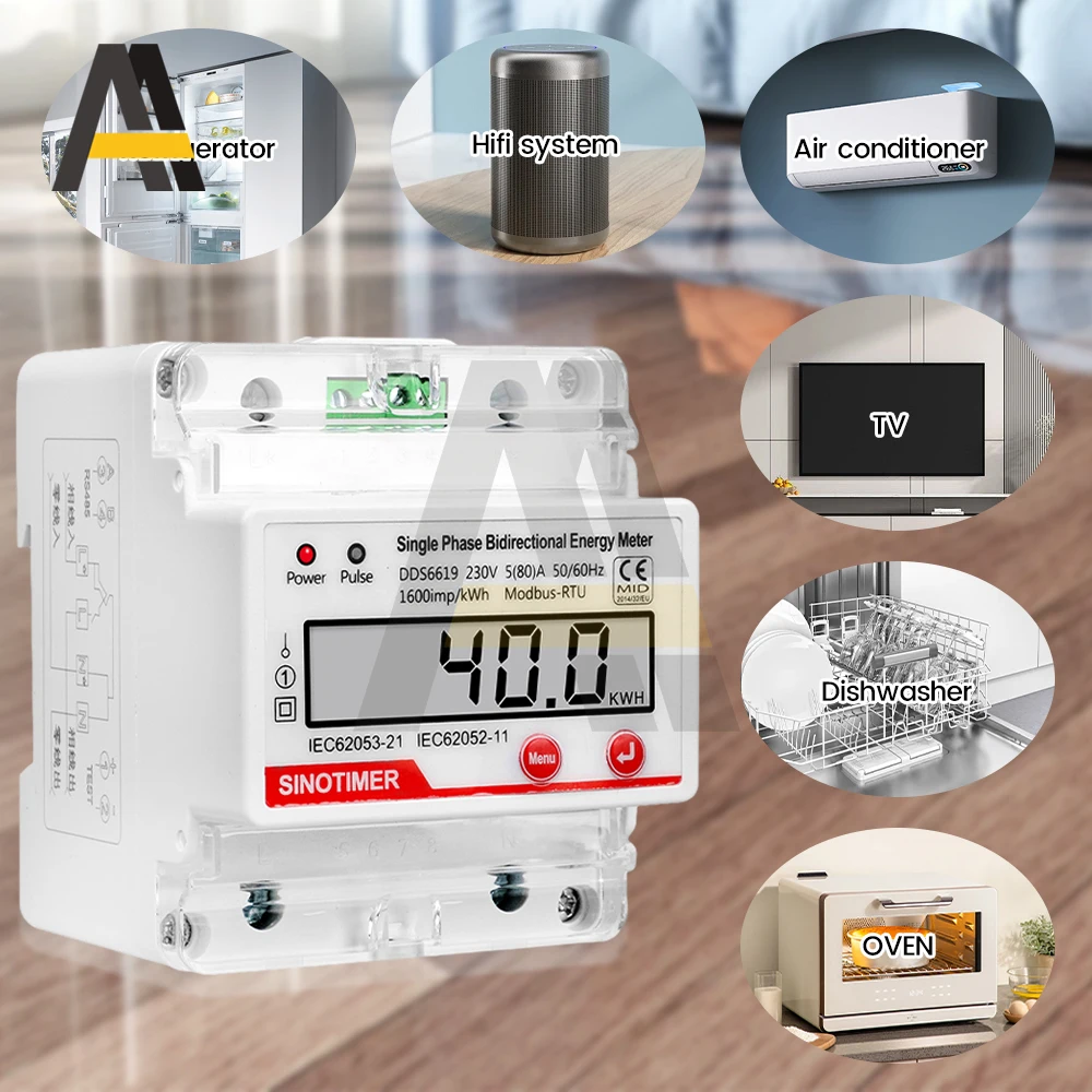 

Guide Rail 4P Single-phase Multi Electric Energy Meter 1600imp/kwh with RS485 Modbus AC 230V 80A LCD Electric Energy Tester