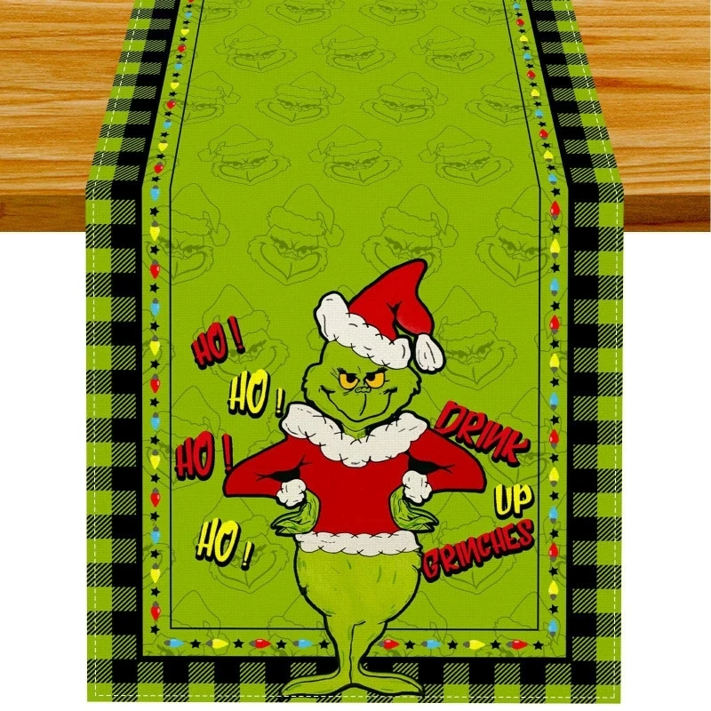 Navidad Decorationes Para El Hogar Linen Green Christmas Table Runner Merry Tablecloth Christmas Xmas Holiday Table