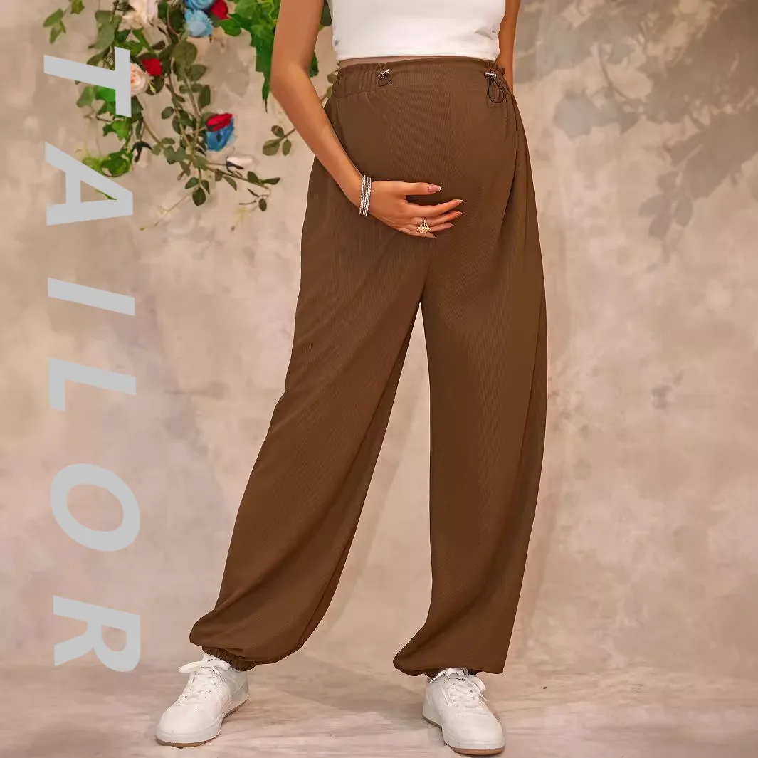 المرأة عالية الخصر فضفاض Sweatpants مريحة عالية الخصر سراويل للجري السراويل الأمومة حزام جيوب 2025 جديد